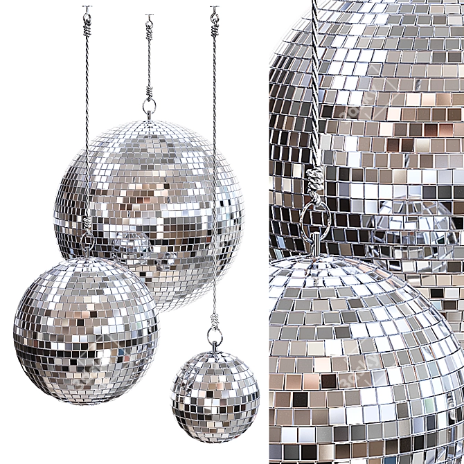 Disco Ball Set: Chrome & Pink 3D model image 2