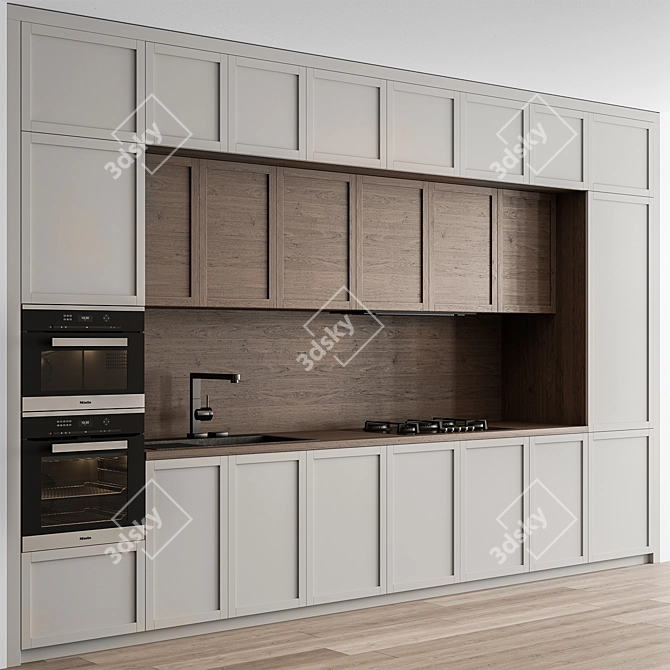 Vintage Wood White Kitchen Cabinet 3D model image 1