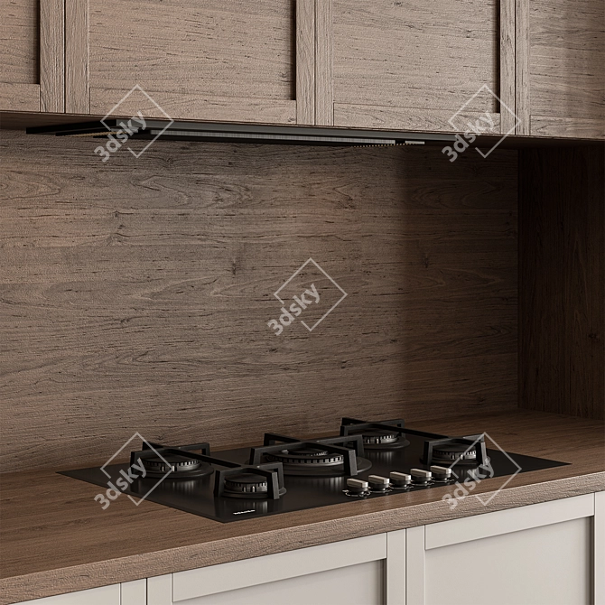 Vintage Wood White Kitchen Cabinet 3D model image 2