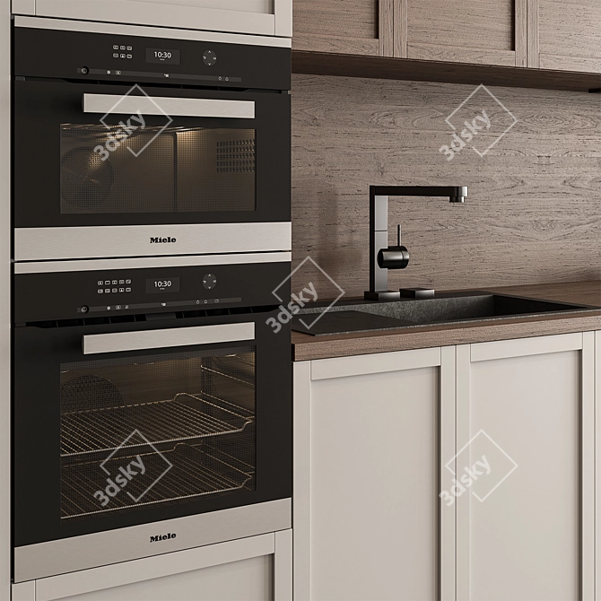 Vintage Wood White Kitchen Cabinet 3D model image 4