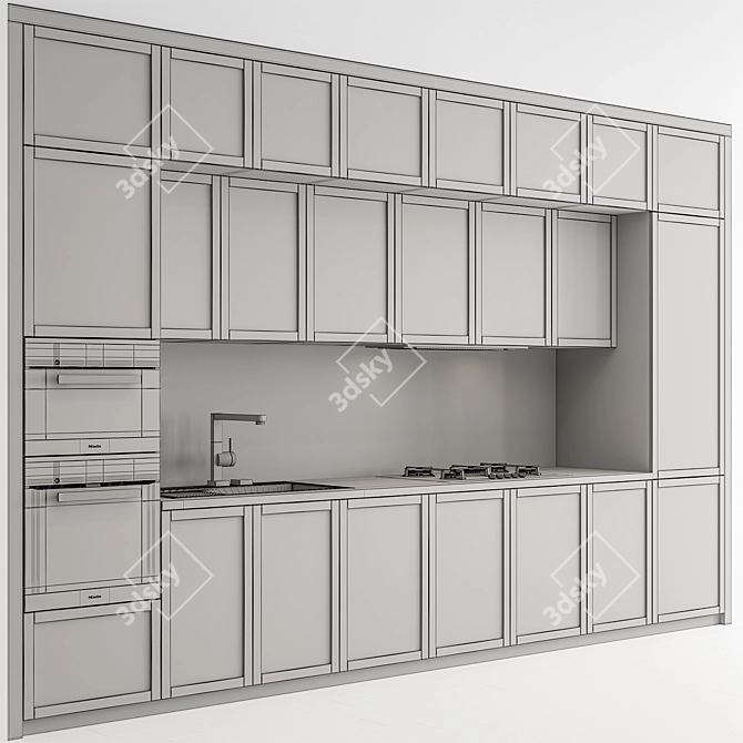 Vintage Wood White Kitchen Cabinet 3D model image 5