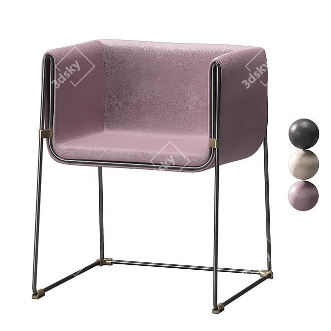 Sleek Metal & Leather Armchair 3D model image 3