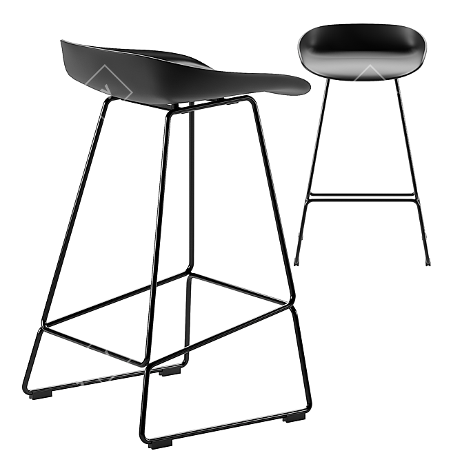 Modern Black Bar Stool - 65cm 3D model image 2