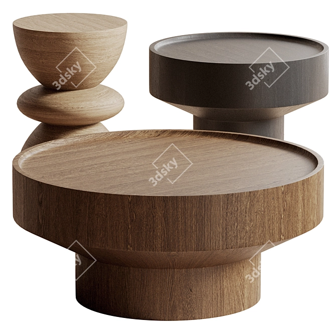 Modern Mango Wood Side Tables 3D model image 2