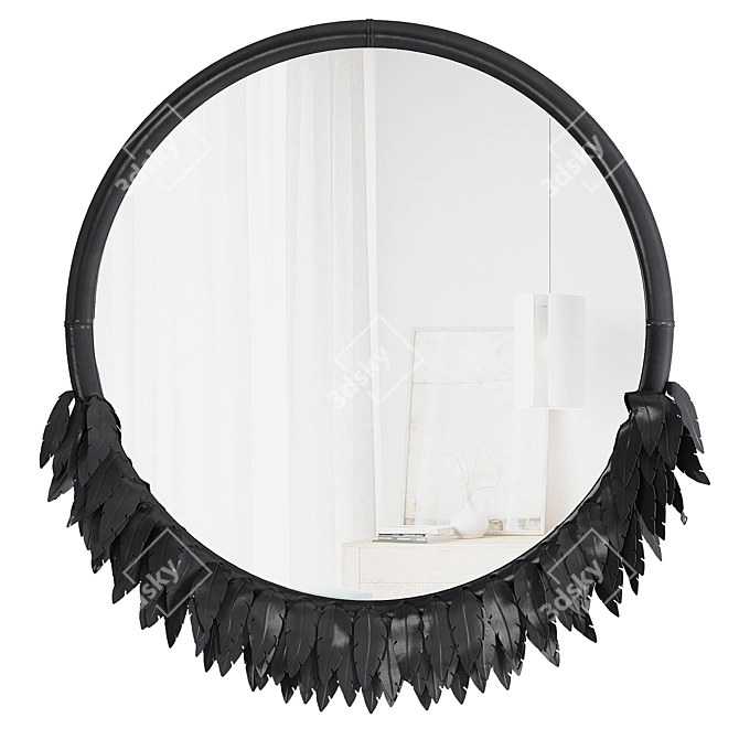 Boho Leather Feather Mirror 3D model image 4