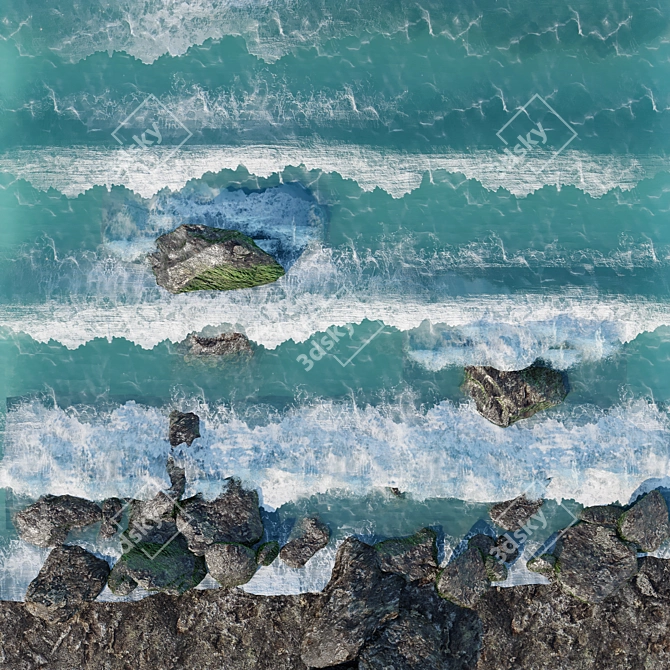 Coastal Rocks Scene with Waves 3D model image 2