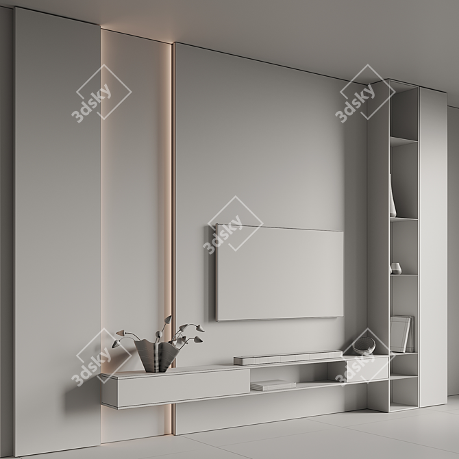 Modern TV Wall Design Kit 3D model image 7