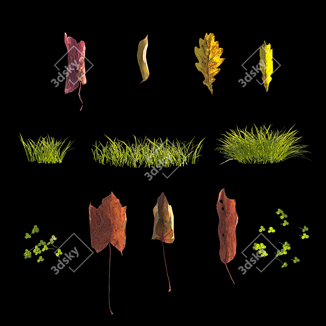 Autumn Grass Scatter Set 3D model image 4