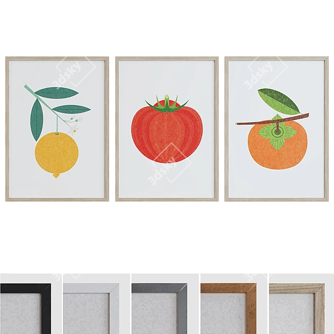 Modern Plant Fruit Picture Frame Set 3D model image 1