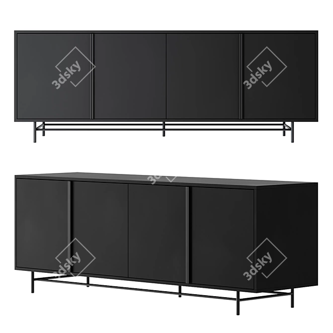 Elegant Metal Low Sideboard 3D model image 1