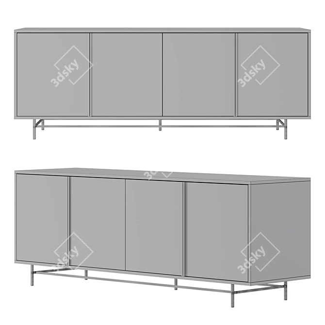 Elegant Metal Low Sideboard 3D model image 2