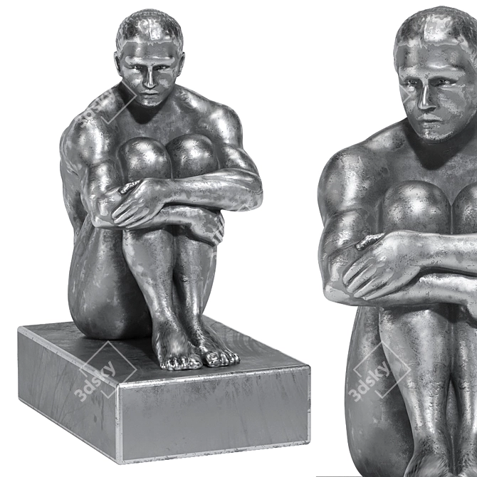 Muscle Man Seating Statue - Gold/Silver/Bronze 3D model image 2