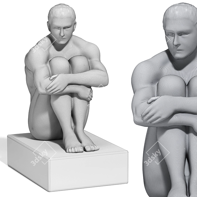 Muscle Man Seating Statue - Gold/Silver/Bronze 3D model image 5