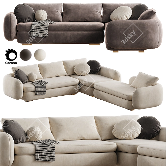  6-Seater Modern Velvet Corner Sofa 3D model image 1