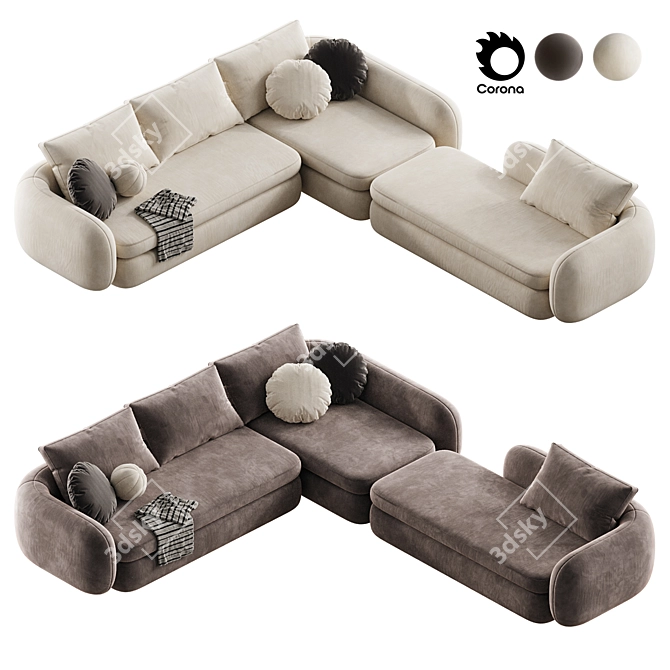  6-Seater Modern Velvet Corner Sofa 3D model image 2