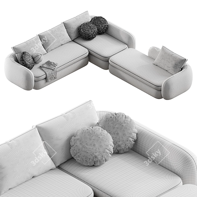  6-Seater Modern Velvet Corner Sofa 3D model image 3