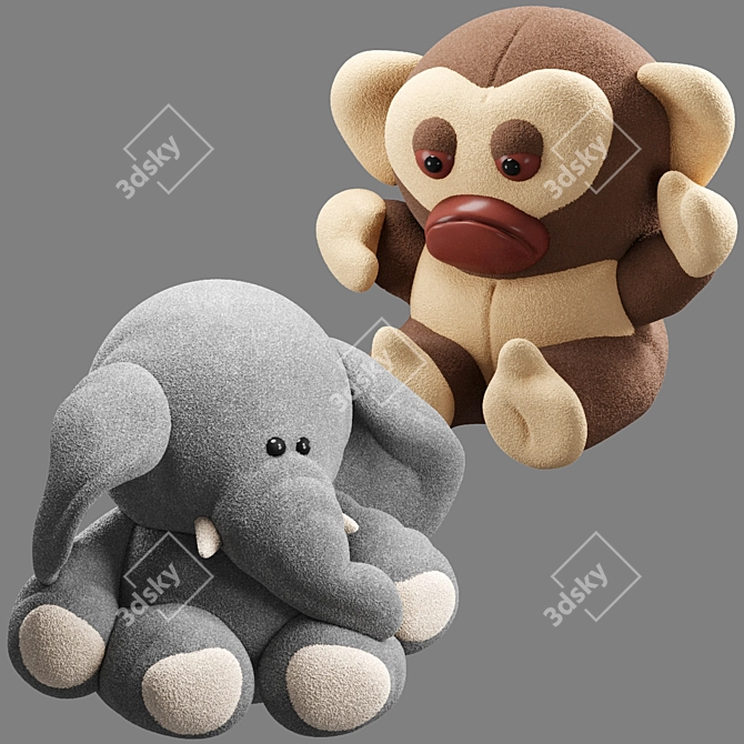 Cozy Jungle Plush Set 3D model image 1