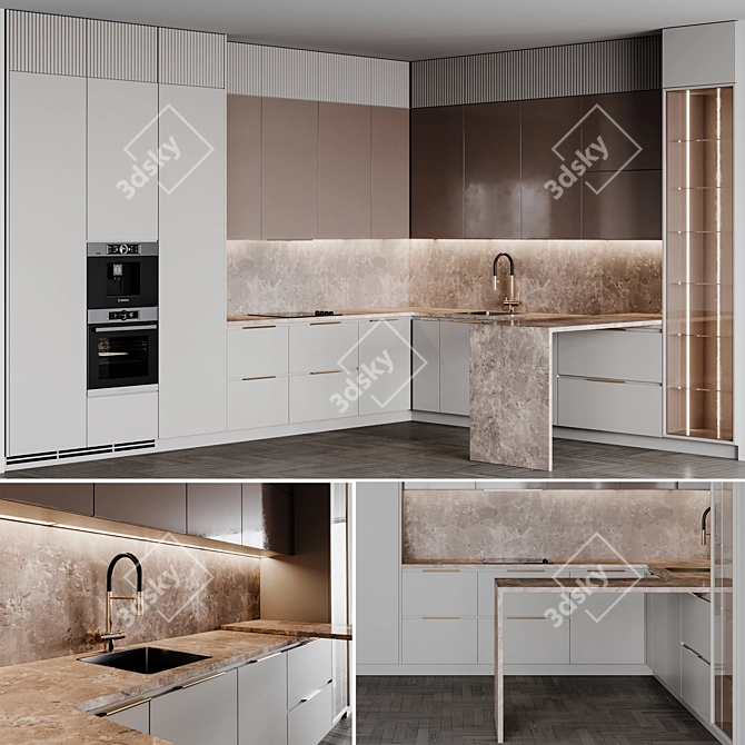 Adjustable Size Modern Kitchen 3D model image 1