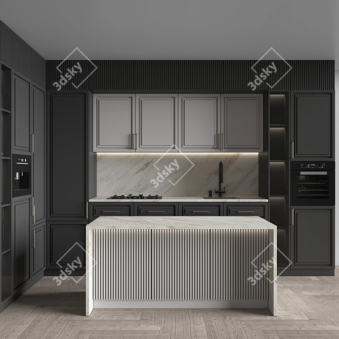 Neoclassical Kitchen 161: Versatile Interior Solution 3D model image 1