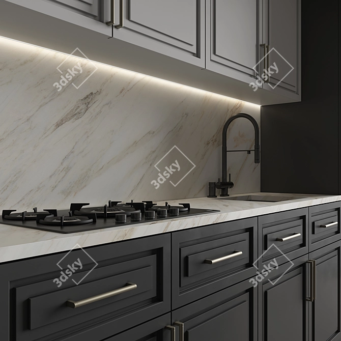 Neoclassical Kitchen 161: Versatile Interior Solution 3D model image 2