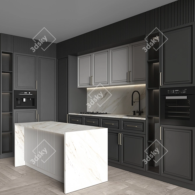 Neoclassical Kitchen 161: Versatile Interior Solution 3D model image 3