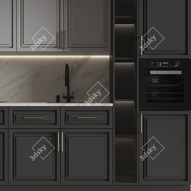 Neoclassical Kitchen 161: Versatile Interior Solution 3D model image 4