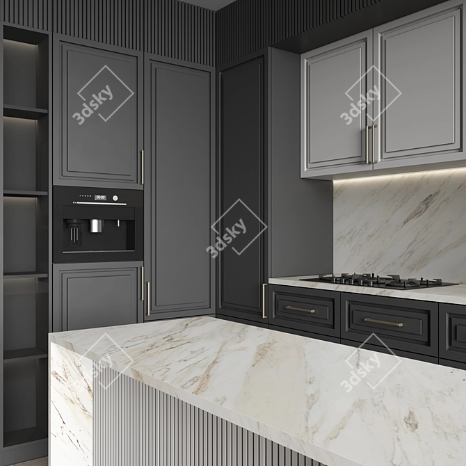 Neoclassical Kitchen 161: Versatile Interior Solution 3D model image 5