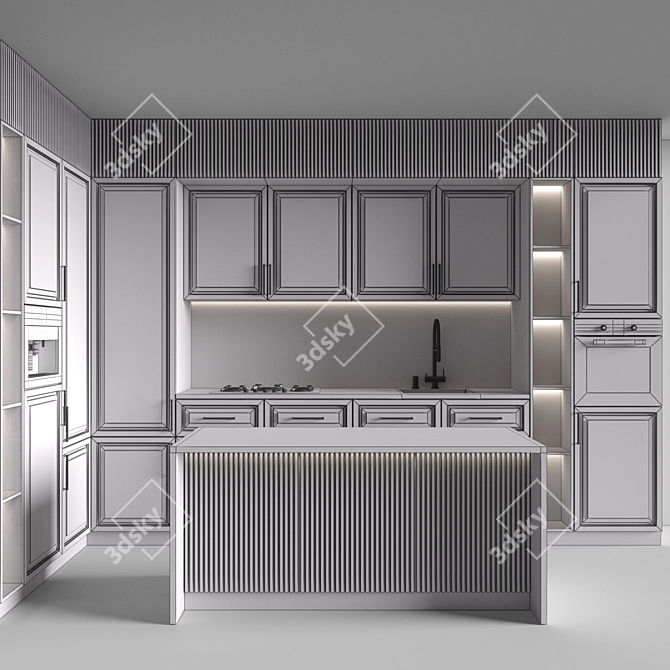 Neoclassical Kitchen 161: Versatile Interior Solution 3D model image 7