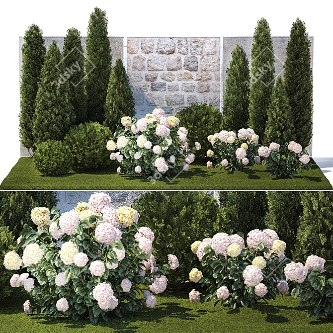 Hydrangea & Cypress Landscape Collection 3D model image 1