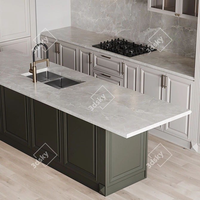 Customizable Kitchen Classic-002 Model 3D model image 6