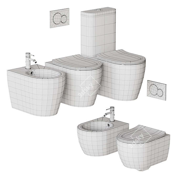 Moon Ceramic Bathroom Set 3D model image 6