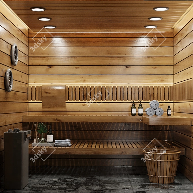 Luxury Sauna Interior 3D Model 3D model image 1