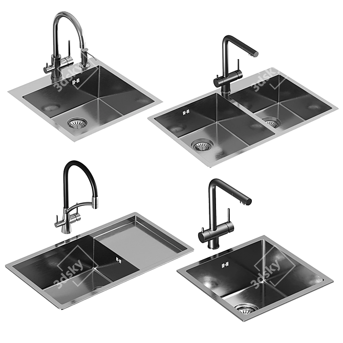 Kitchen Sink Set & Faucets 3D model image 1