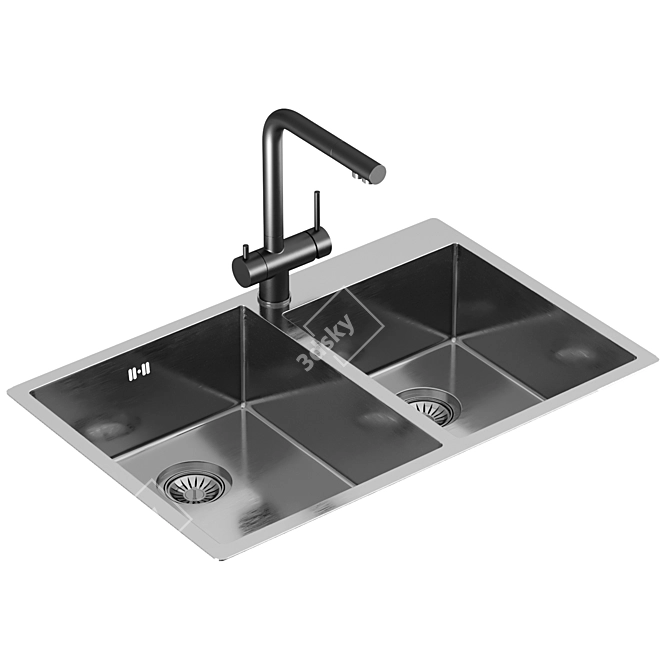 Kitchen Sink Set & Faucets 3D model image 3