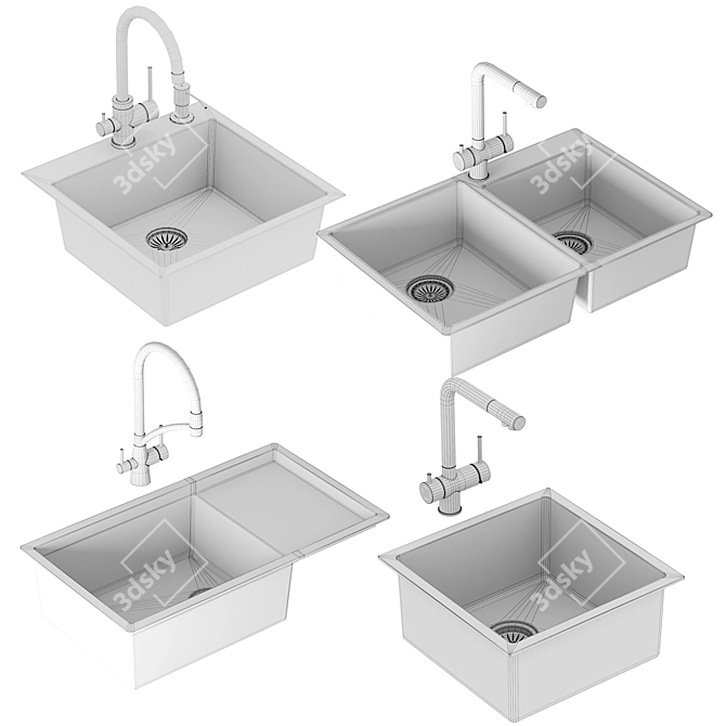 Kitchen Sink Set & Faucets 3D model image 6