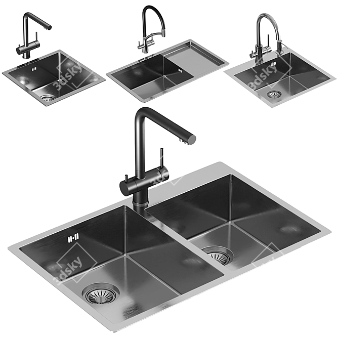 Kitchen Sink Set & Faucets 3D model image 7