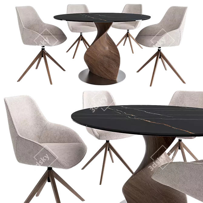 Modern Corona Dining Set Velvet 3D model image 2