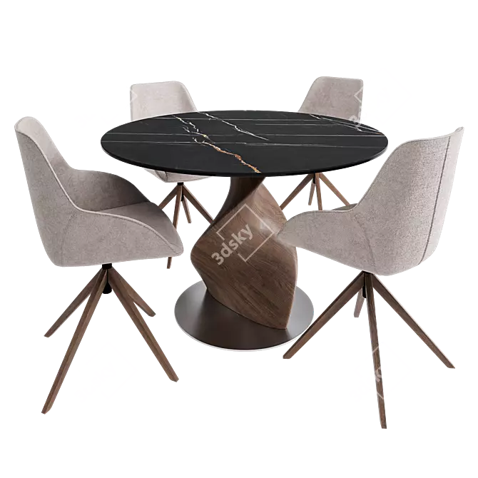 Modern Corona Dining Set Velvet 3D model image 3