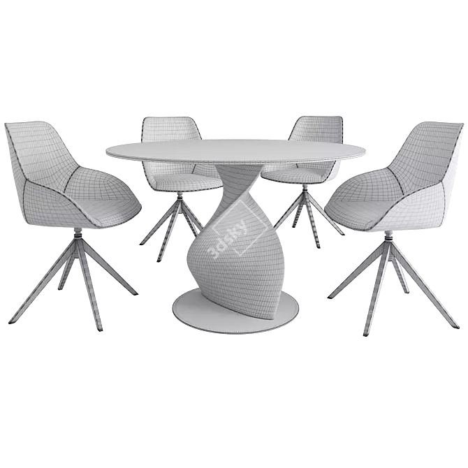 Modern Corona Dining Set Velvet 3D model image 4