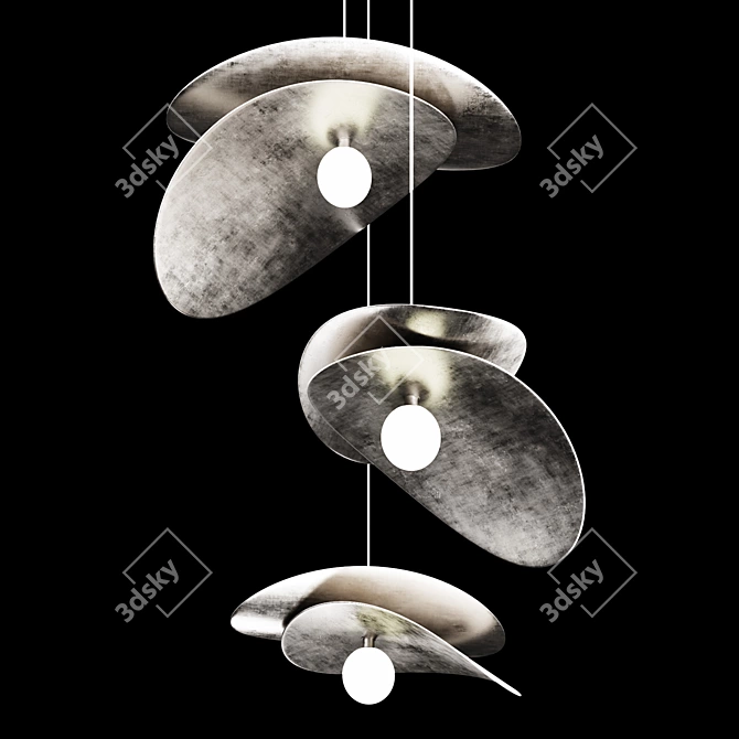 Chrome Metal Pendant Light Trio 3D model image 2