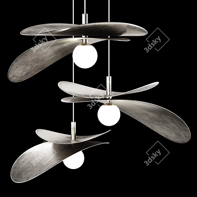 Chrome Metal Pendant Light Trio 3D model image 3