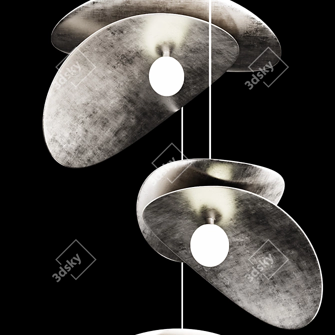 Chrome Metal Pendant Light Trio 3D model image 4