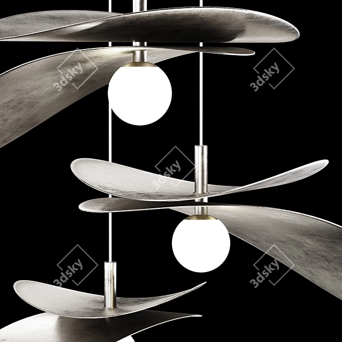 Chrome Metal Pendant Light Trio 3D model image 5