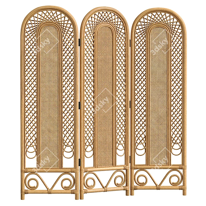 Vintage Cane Rattan Room Divider 3D model image 1