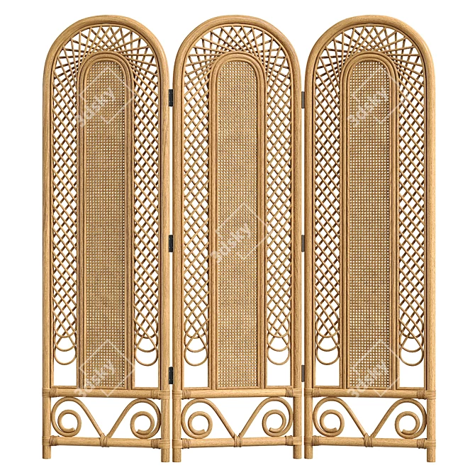 Vintage Cane Rattan Room Divider 3D model image 2