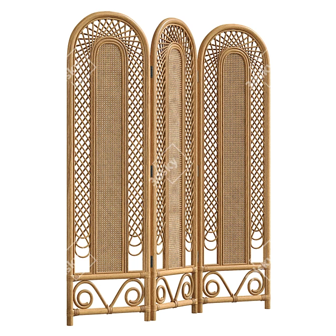 Vintage Cane Rattan Room Divider 3D model image 4