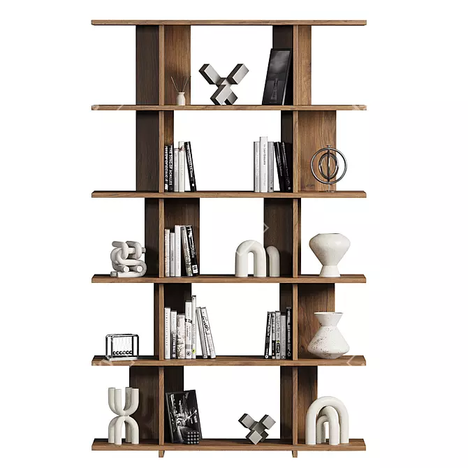 Sleek Walnut Bookcase 'Strata' 3D model image 1