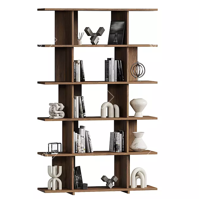 Sleek Walnut Bookcase 'Strata' 3D model image 2