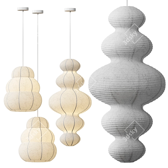 Exquisite Japanese Paper Lanterns 3D model image 2