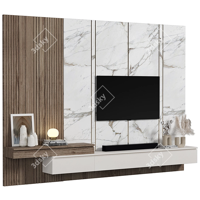 Versatile 4K Wood TV Wall 3D model image 2